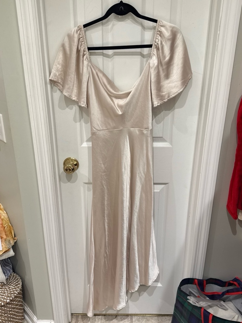 Selfie Leslie Champagne Satin Cowl Maxi Dress